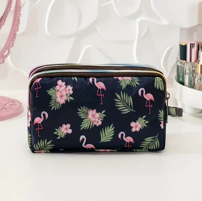WUDGES STORE Ladies Makeup Bag, Flamingo, 2 Compartments, Large Capacity, Cosmetic, UK Seller