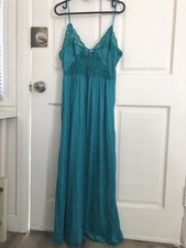 Vintage Lily of France Full Length Long Slip Dress Lingerie Petite Turquoise