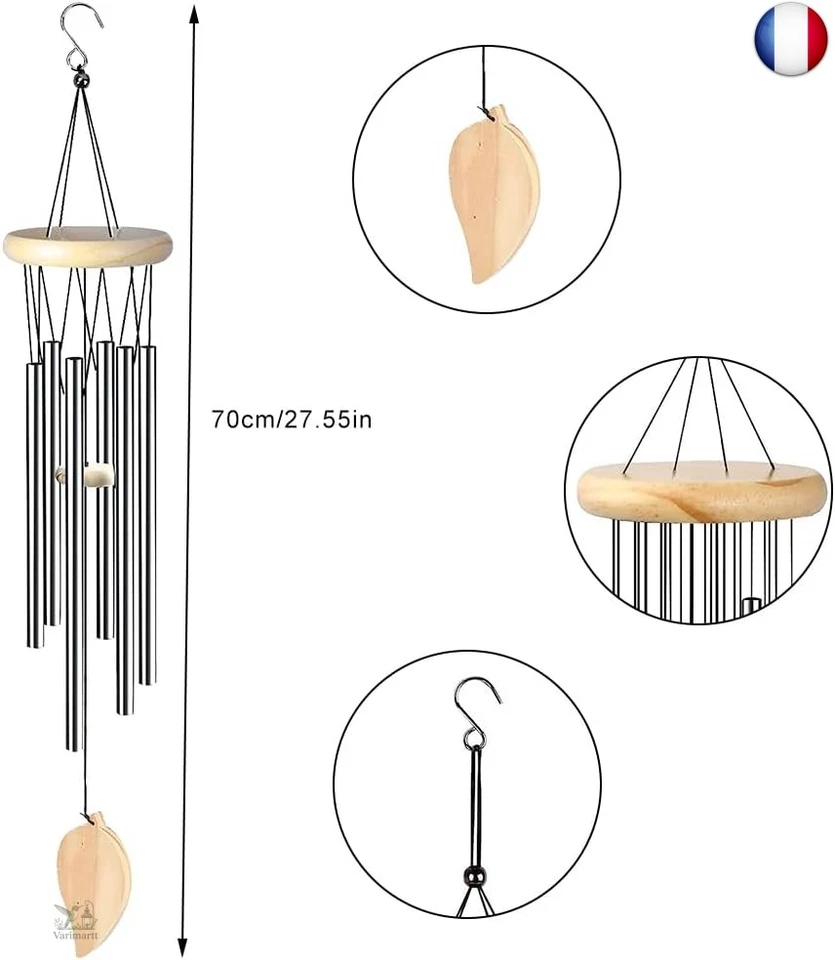 70 cm Carillon à Vent Musical de Jardin, 6 Tube Aluminium Carillon a Vent, - Photo 2/4