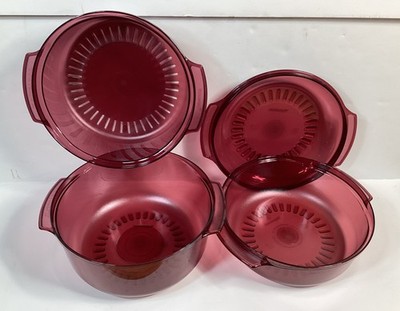 TUPPERWARE TUPPERWAVE CRANBERRY 4pc STACKING MICROWAVE COOKER SET