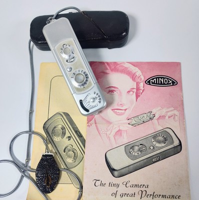 MINOX B Spy Camera 1958 w/ Case, Manual, & Chain German Subminiature Film Camera