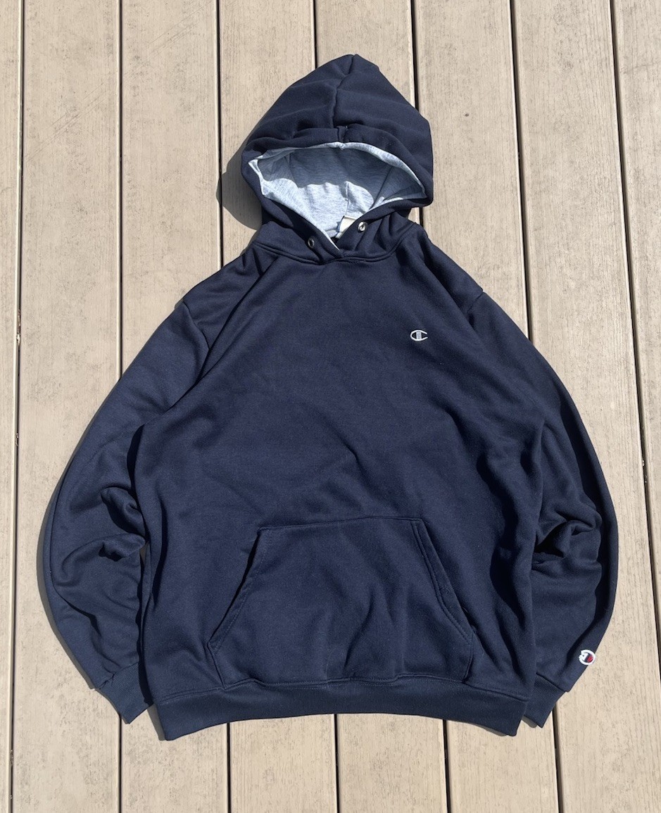 Vintage Champion Reverse Weave Hoodie Sweatshirt Navy Men's Size L 90s Two Tone