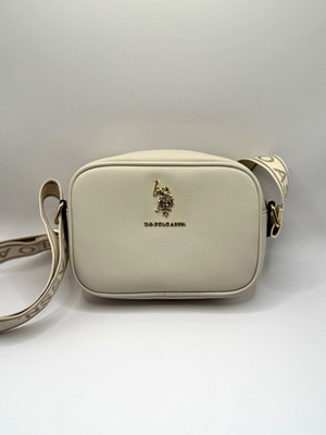 U.S. Polo Assn. Beige Small Logo Crossbody Bag Zip Closure Gold Hardware Strap
