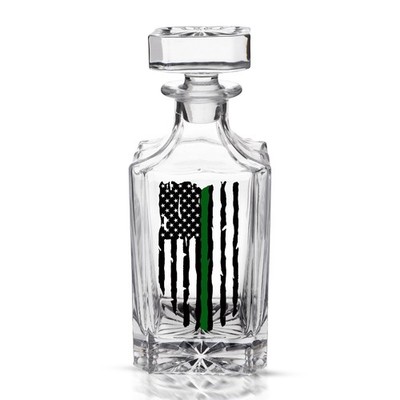 Thin Green Line Tattered Flag Veteran Whiskey Decanter With Glass Stopper Custom