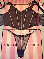 Victorias Secret Bra Corset Clubbing Top W/Rhinestones Large W/Medium Thong