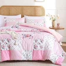 YIKUSH Pink Floral Queen Comforter Set, Soft, 3-Piece