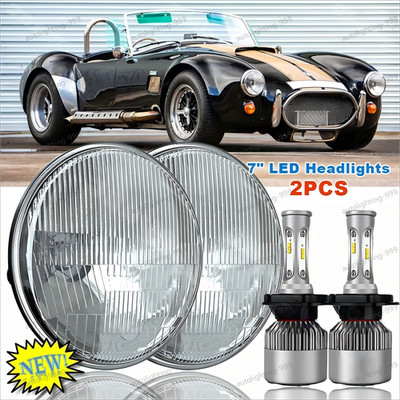 For AC Shelby Cobra 1962-1973 Pair 7 inch Round LED Headlights DRL High+Low Beam