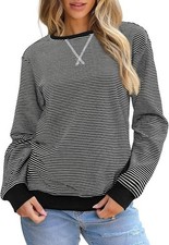 SHEWIN Womens Striped Sweatshirt, Size XL, Crewneck Casual Long Sleeve Pullover