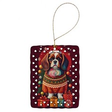 English Toy Spaniel Holiday Christmas Porcelain Ornament DAC3083CO2