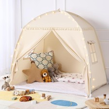 Medium Toddlers Bed Tent Canopy: with Lights and Flags for Girls and Boys House