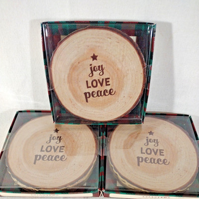 Christmas  Coaster Set of 4 Holiday - Joy Peace Love Lot of 3  