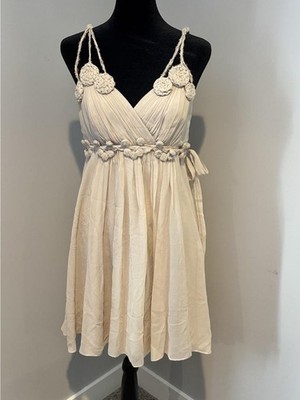 BCBGMAXAZRIA Dress Womens 2 White Silk Crochet Empire Waist Sundress Boho