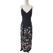 Y2K Rampage Black Floral Maxi Dress Spaghetti Strap V Neck Evening Gown Small