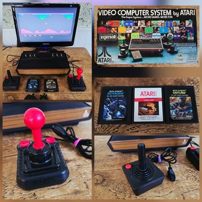 Boxed Atari 2600 Woody + 3 Spiele, 2 Controller Bundle. Vollständig getestet & funktionsfähig 