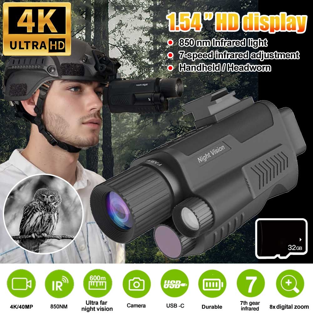 Z9001 8X Infrared Night Vision Binoculars 4K 3D Head Mounted Goggles Zoom Scope