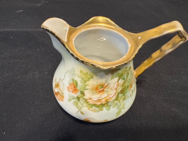 Antique Prussia Royal Rudolstadt Floral Hand Painted Creamer Gold