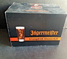 JAGERMEISTER TALL 0.2L EMPTY LONG DRINK GLASSES X 6 NEW & BOXED FREE UK POST
