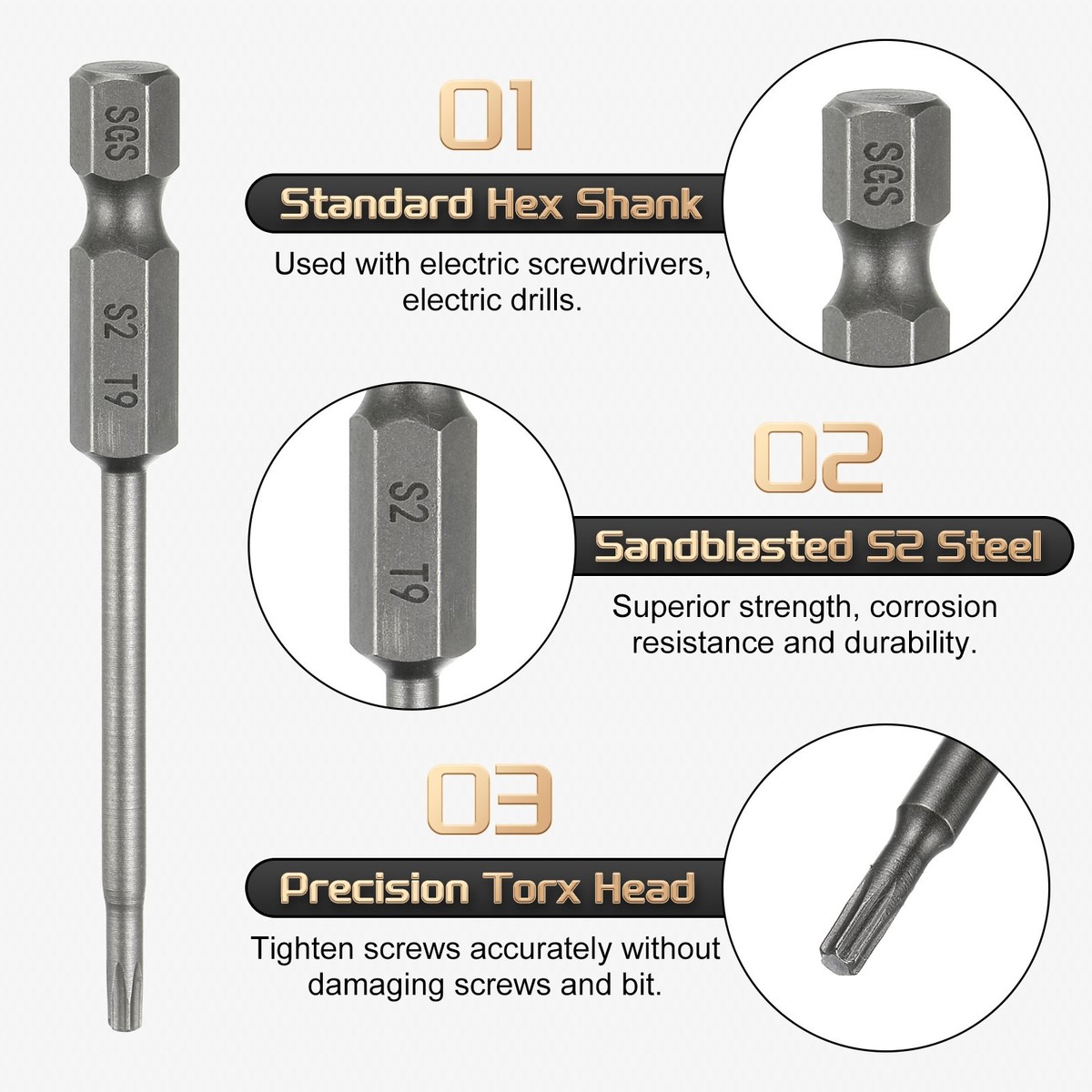 3pcs T9 Torx Head Screwdriver Bit 1/4