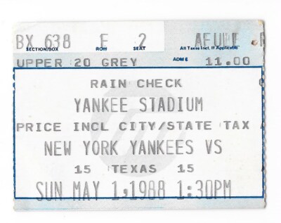 Vintage NEW YORK YANKEES vs Texas Rangers Ticket Stub 5/1 