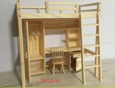 1/12 Dollhouse Bjd Ob11 Doll Dormitory Wardrobe Set Study Desk Under The Bed