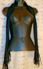 $40 JCP women SCARF crochet KNIT black 8X62" one size fringed