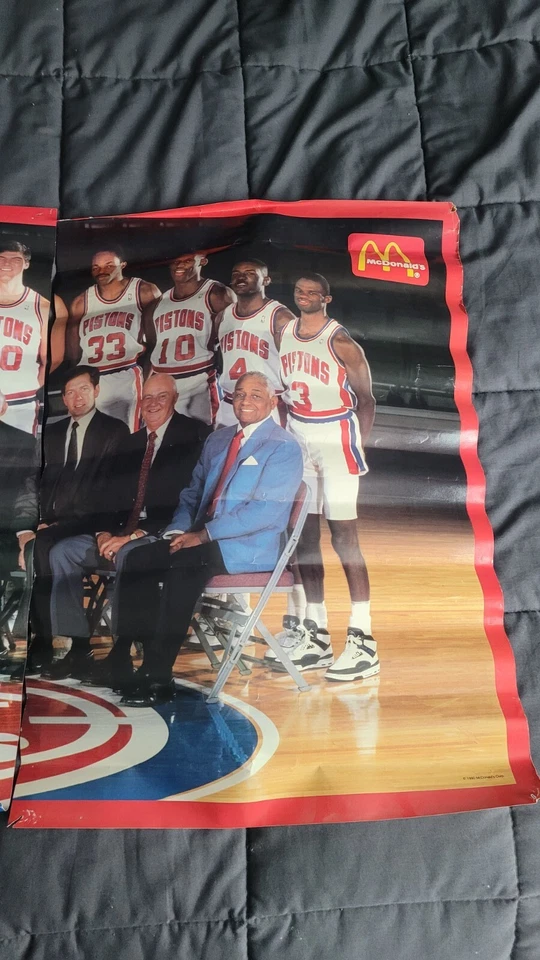 Vintage Detroit Pistons 89-90 Mcdonald's 2-sided Poster Set of 3 NBA Bad Boys  - Image 3 of 4