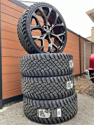 26" BLACK MILLED SNOWFLAKE WHEELS RIMS TIRES CADILLAC CHEVY SILVERADO GMC SIERRA