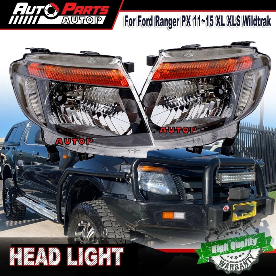 For Ford Ranger PX XL XLS Wildtrak 2011~2015 Pair Black Head Light Front Lamp - image 2 of 4