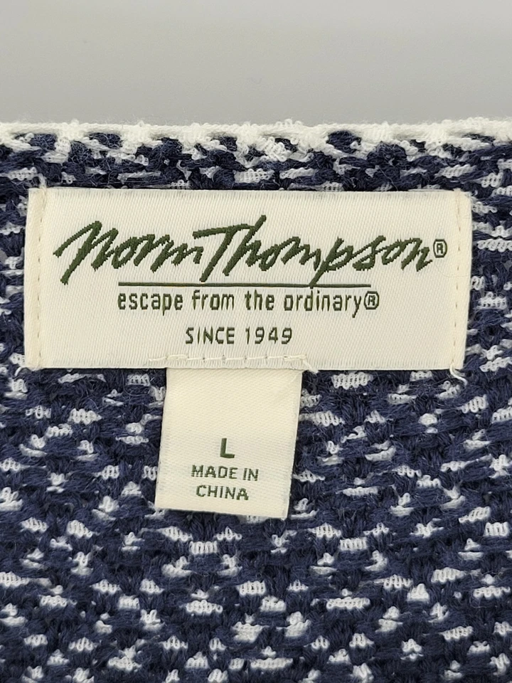 Norm Thompson 毛衣女式大号蓝色白色纹理大圆领套衫 — 第 3/4 张图片