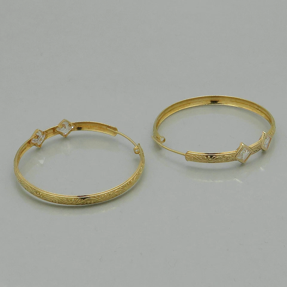 Ohringe Creolen groß mit Zirkonia Besatz ca. 4,6 cm Ø in 750/18K Gelbgold - Bild 4 von 4