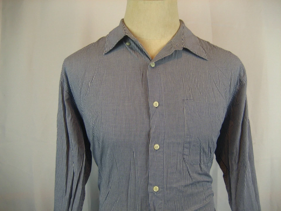 Camisa de vestir para hombre Greg Norman algodón LS negra/blanca a cuadros talla mediana Foto 2 de 4