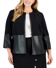 Kasper Women's Plus Faux-leather Collarless Jacket (black, 20w)