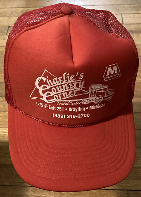 Vintage Hat Flatbill Cap Snapback Trucker Charlies Country Corner Grayling Mich