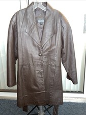 Maurices Women's Brown Genuine Leather Jacket/coat Knee Length Lined Euc