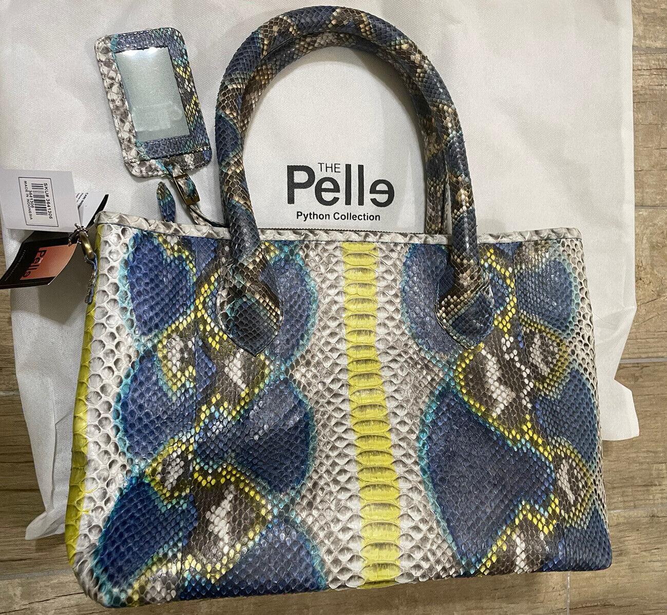 The Pelle Collection Natural Python Skin Genuine Leather Purse Satchel Bag