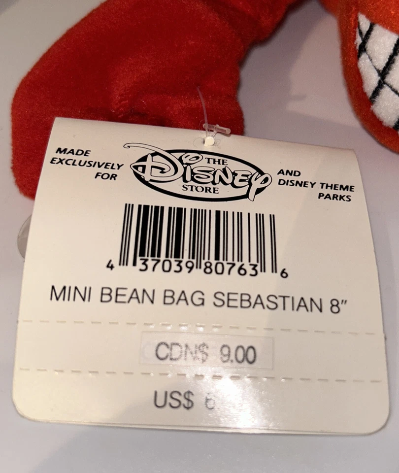 Little Mermaid Sebastian Crab Mini Bean Bag 8" Plush Stuffed Animal Disney Tag - Image 3 of 4
