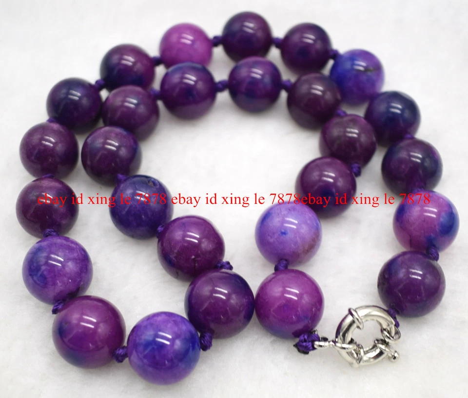 Collar de cuentas de piedras preciosas redondas de sugilita púrpura natural 6/8/10/12/14 mm 20" AAA+ Foto 3 de 4