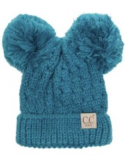 Kids Teal Double Pom Authentic C.C Exclusives Beanie Hat NWT In pkg