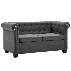 Détails Sur Vidaxl Canapé Chesterfield à 2 Places Tissu Gris Foncé Sofa De Salle De Séjour