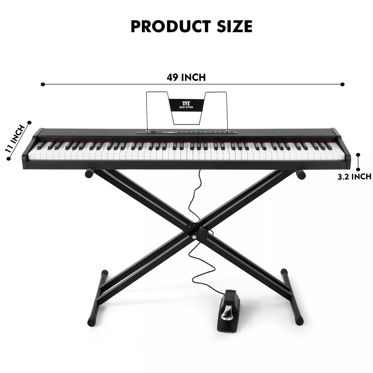 88Key Full Size Semi-Weighted Digital Piano Electronic Keyboard Stand+PedalBlack