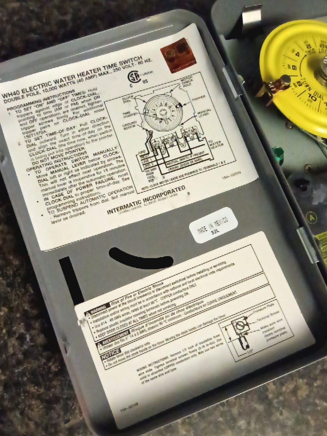 Intermatic WH40 Electric Water Heater Timer Gray 782750074066 eBay