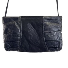 Vintage 80s Saks Fifth Avenue Black Leather Crossbody Purse Snakeskin Suede