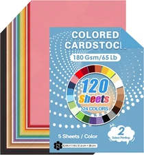 120 Sheets Colored Cardstock Bulk 180Gsm Colored Paper 8.5" X 11", Assorted Colo