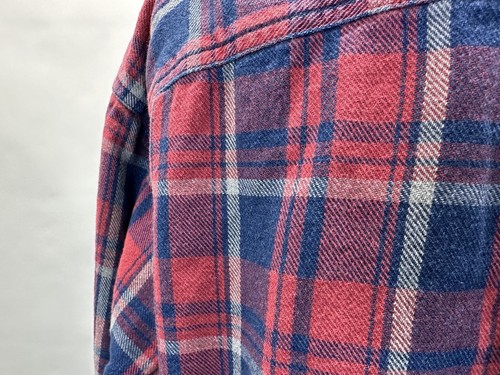 Vintage LL Bean Heavyweight Work Shirt Men 2XLT Red Blue Plaid Outdoors Twill - Picture 10 of 15