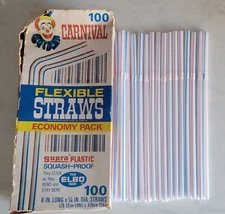 Vintage 1980 ~ Carnival Clown Flexible Straws Box & Straws ~ Supra Squash-Proof
