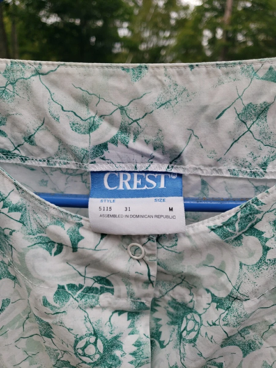 Crest Medium Green Floral Lab Coat Snap Front