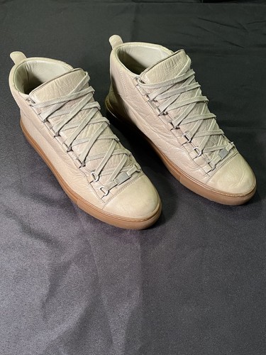 BALENCIAGA ARENAS LEATHER BEIGE TAN BROWN SHOES SIZE 45 US 12 SNEAKERS AUTHENTIC - Picture 9 of 24
