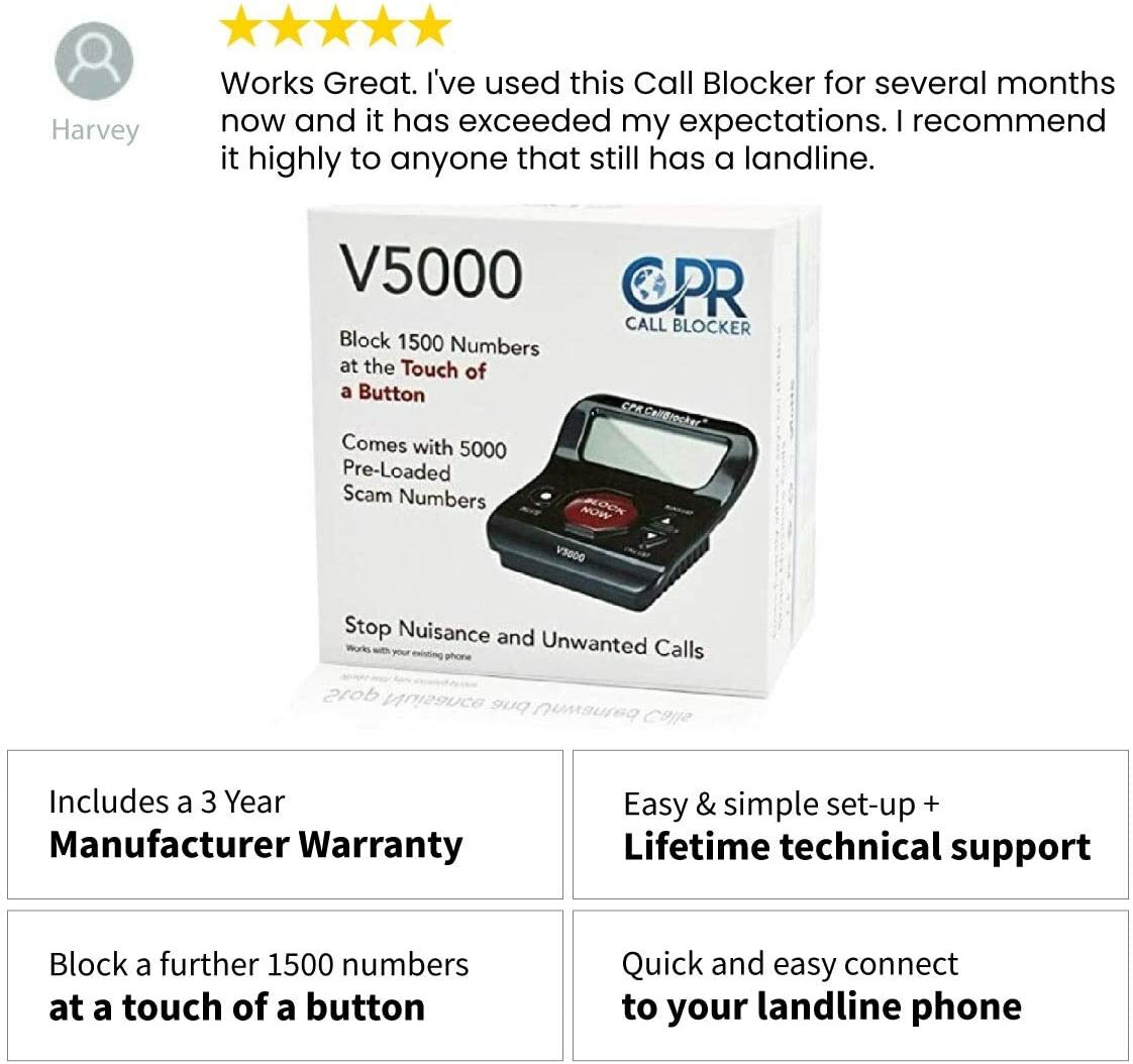 CPR V5000 Call Blocker for Landline Phones - Block All Robocalls and Spam Calls! - Picture 6 of 8