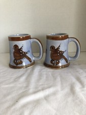 2 Tonala Mexican Folk Art Coffee MugsI Glazed Finish-Bird And Leaves Pattern