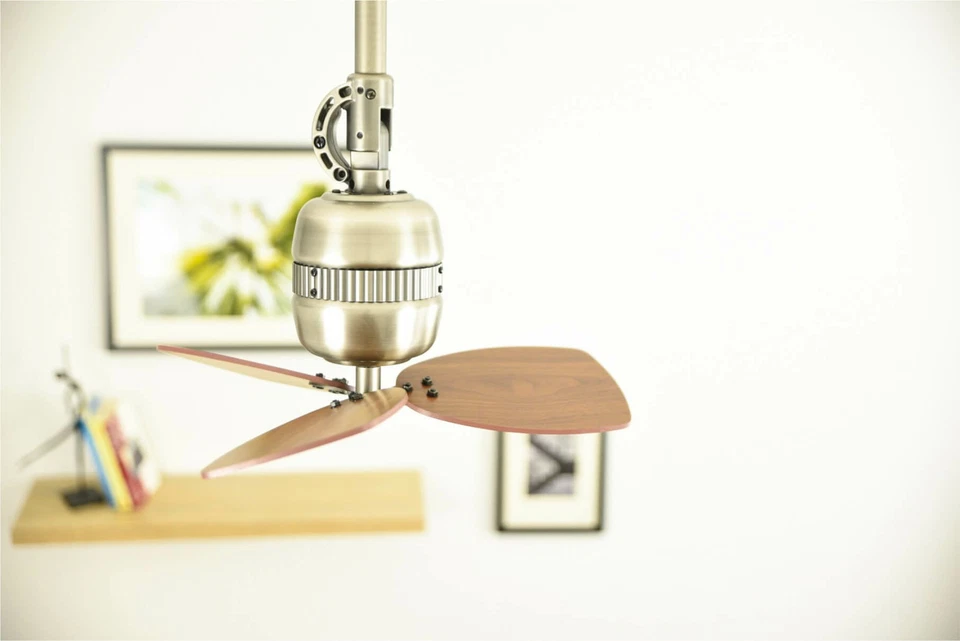 Small Ceiling Fan Toledo 46 CM Brass Blades Walnut With Wall Switch - Image 3 of 4